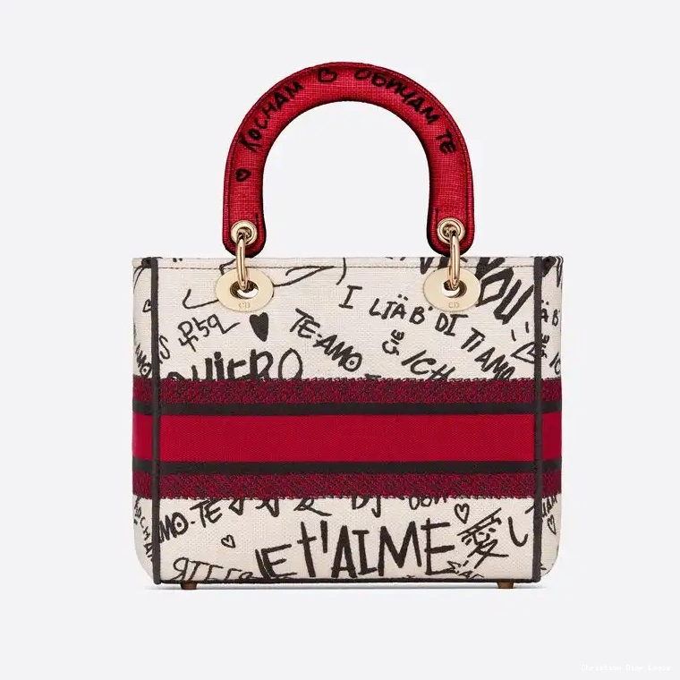Cheap Lady Motif Medium Dioramour Graffiti White Canvas Bag D-lite 0406 Luxury